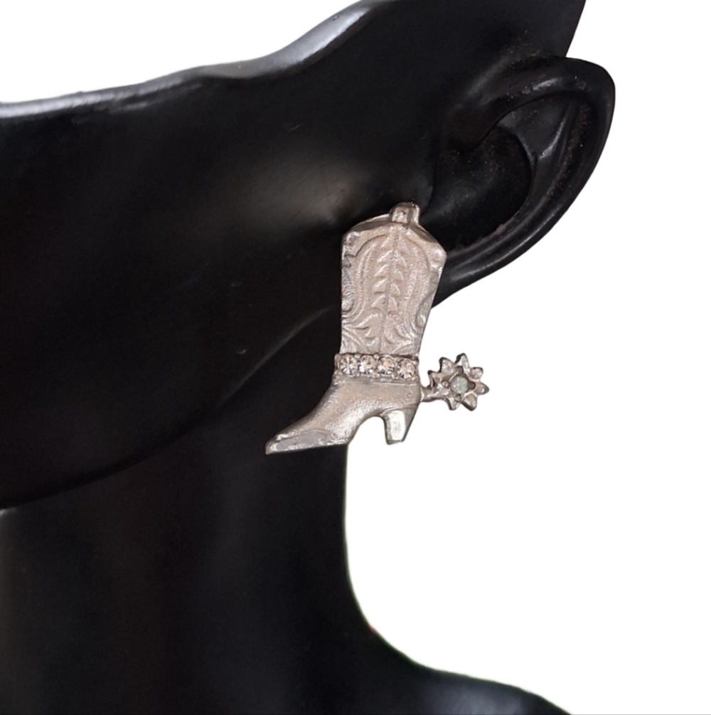 Vintage Western Cowgirl Boot Earrings with Crystal Spurs